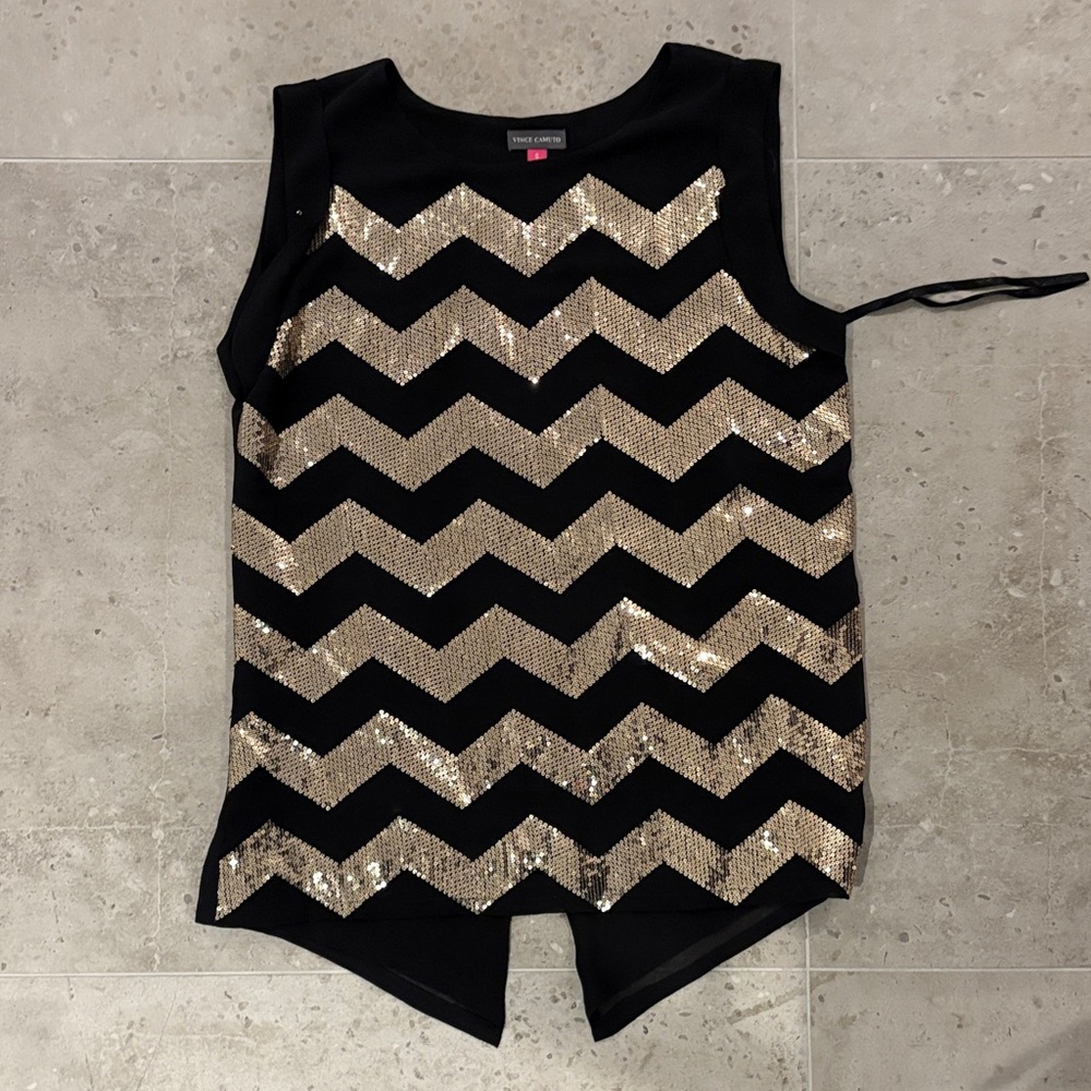 Vince Camuto Black Top with Gold Chevron Sequins